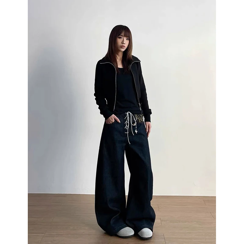 YIBASHU Amerikaanse retro jaren 90 luipaardprint dames jeans hiphop streetwear Y2K wijde pijpen denim broek hoge taille klassieke wijde broek