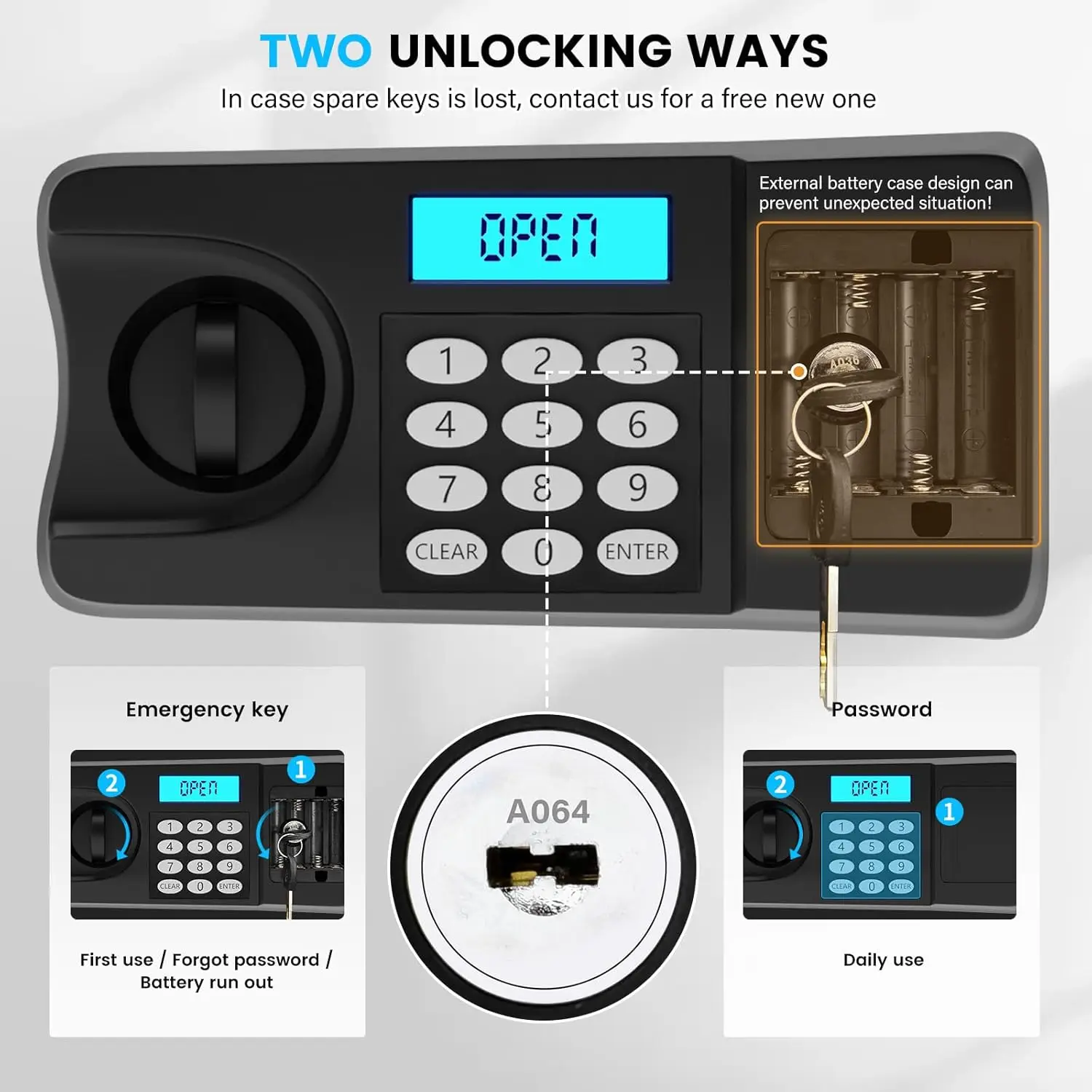 6.0 Cubic Large Home Safes Water and Fireproof, Anti-Theft Safe Box with Alarm System, Spare Key, Mute Function and Removable Sh