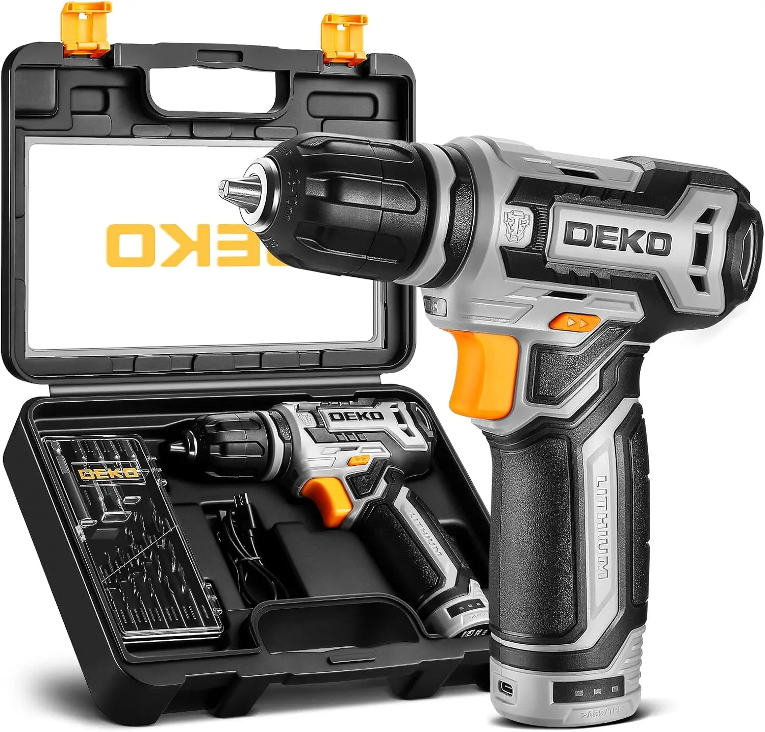 DEKO 12V Power Battery Cordless Drill Set with Small Electric Drills and 3/8-inch Keyless Chuck with Portable Tool Set Gift Box