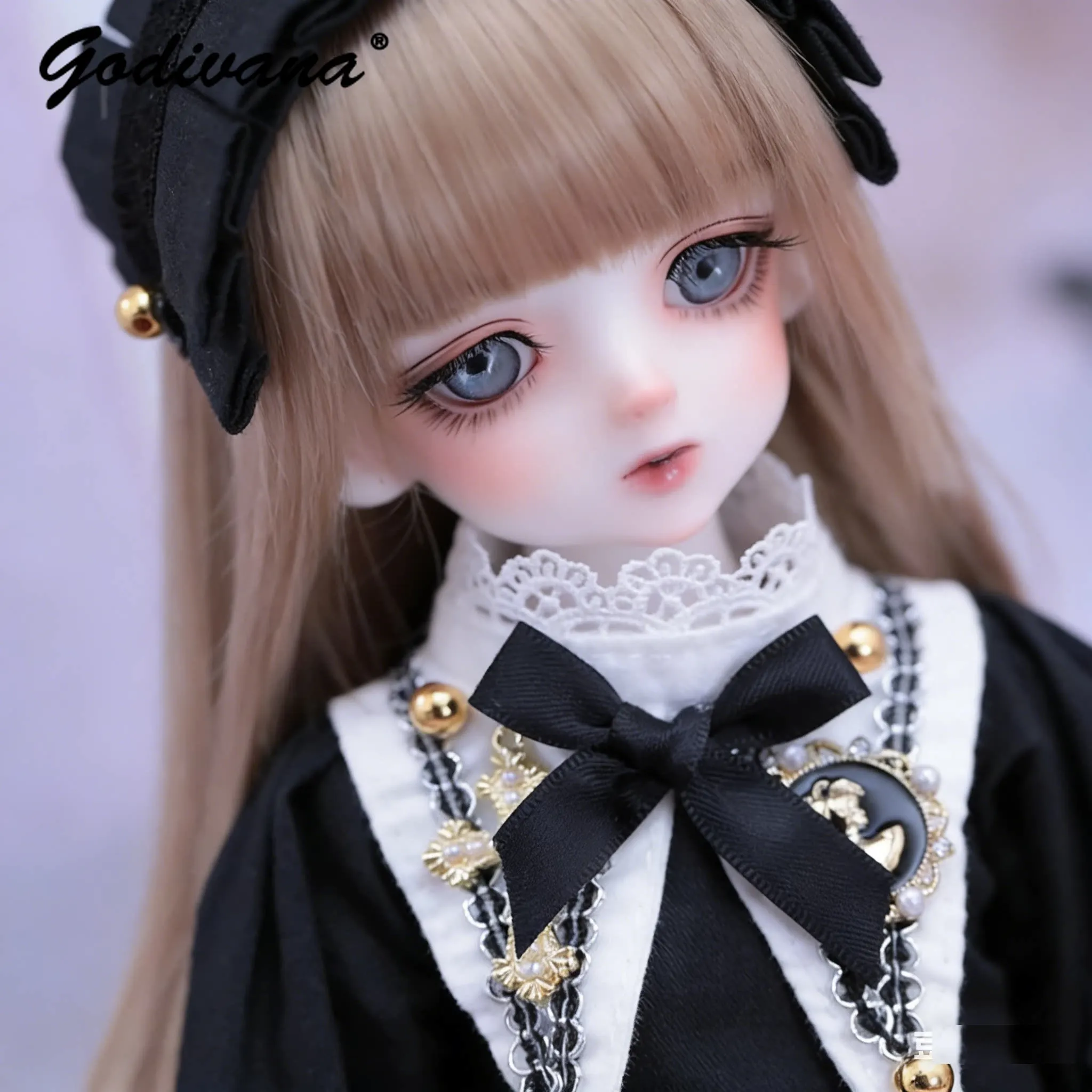 1/4 1/6 BJD Doll Outfit Elegant Black Gold Embroidery Lace Long Sleeves Ruffle Lolita Dress Vintage Classic Style Doll Clothes