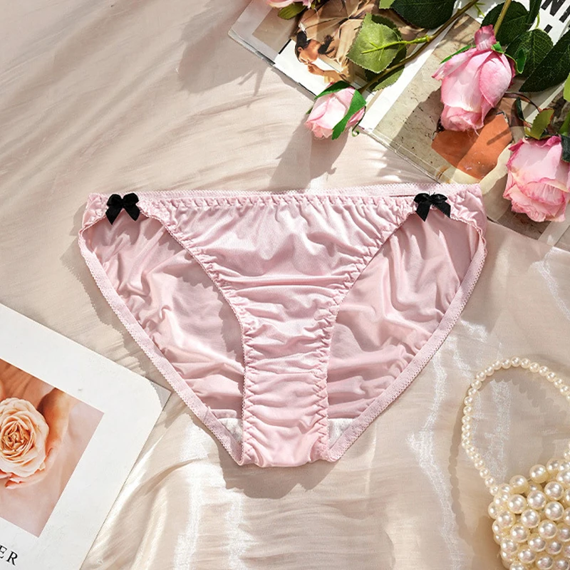 Ice Silk Bow Women's Panties Underwear Breathable Smooth Triangle Underpants Female Quick Drying Sexy Lingerie Seamless Briefs