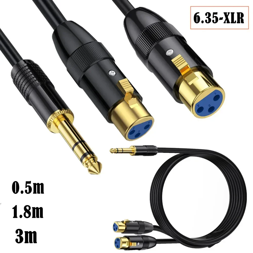 Dual Female XLR to 1/4 inch TRS Stereo Male Plug Y-Splitter Cable, Unbalanced 2-XLR Female to Quarter inch Adapter Patch Cord