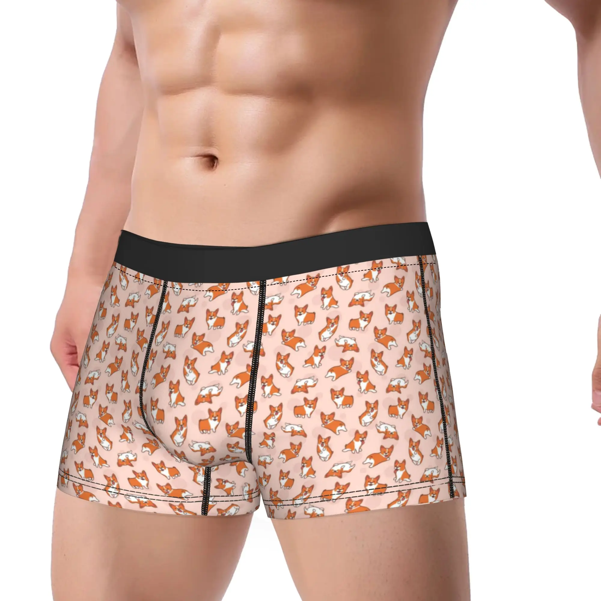 Cute Happy Corgi Dog Animal Cartoon Underwear  Men Boxer Brief Sexy Soft Boxer Shorts Quality Pattern Oversize Panties