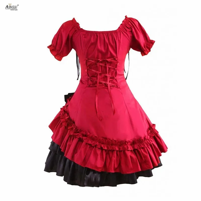 Ainclu lolita sukienka damska słodka ciemnoczerwona bawełna z krótkim rękawem styl Lolita gotyckie dziewczyny party lolita sukienka XS-XXL