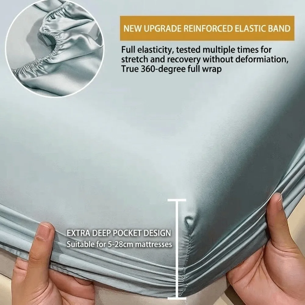 New Ice Silk Cooling Fitted Sheet Soft Smooth Non-Slip Mattress Cover Elastic Band 120、180cm Bed Sheet Home
