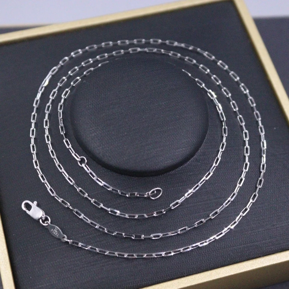 Real Pure Platinum 950 Chain Women 1.5mm Width Square Cable O Link Necklace 5.7g /60cm