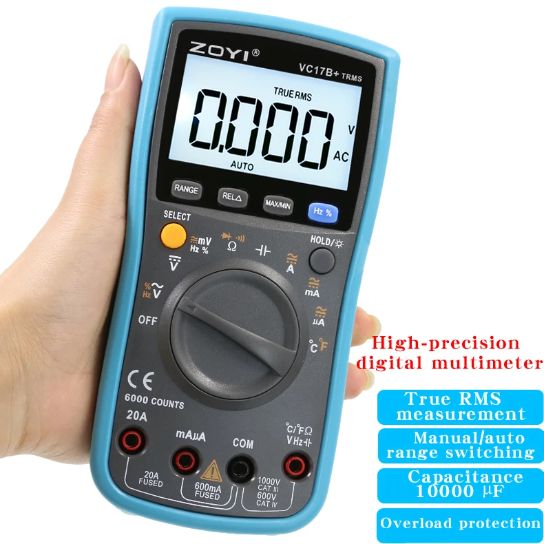 ZOYI ZT-17B + è un multimetro elettrico noto per il suo display digitale ad alta precisione, misuratore di capacità per casa intelligente e o