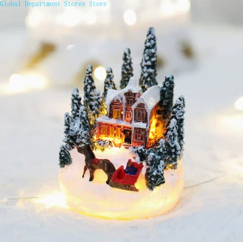 Animated Christmas Village Flying Sleigh with Rotating Santa Figurines Musical Light-Up Holiday Decorations Accessory