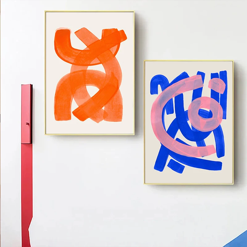 Modern Abstract Mid Century Watercolor Brush Strokes Poster Orange Canvas Print Painting Wall Art Picture Living Room Home De