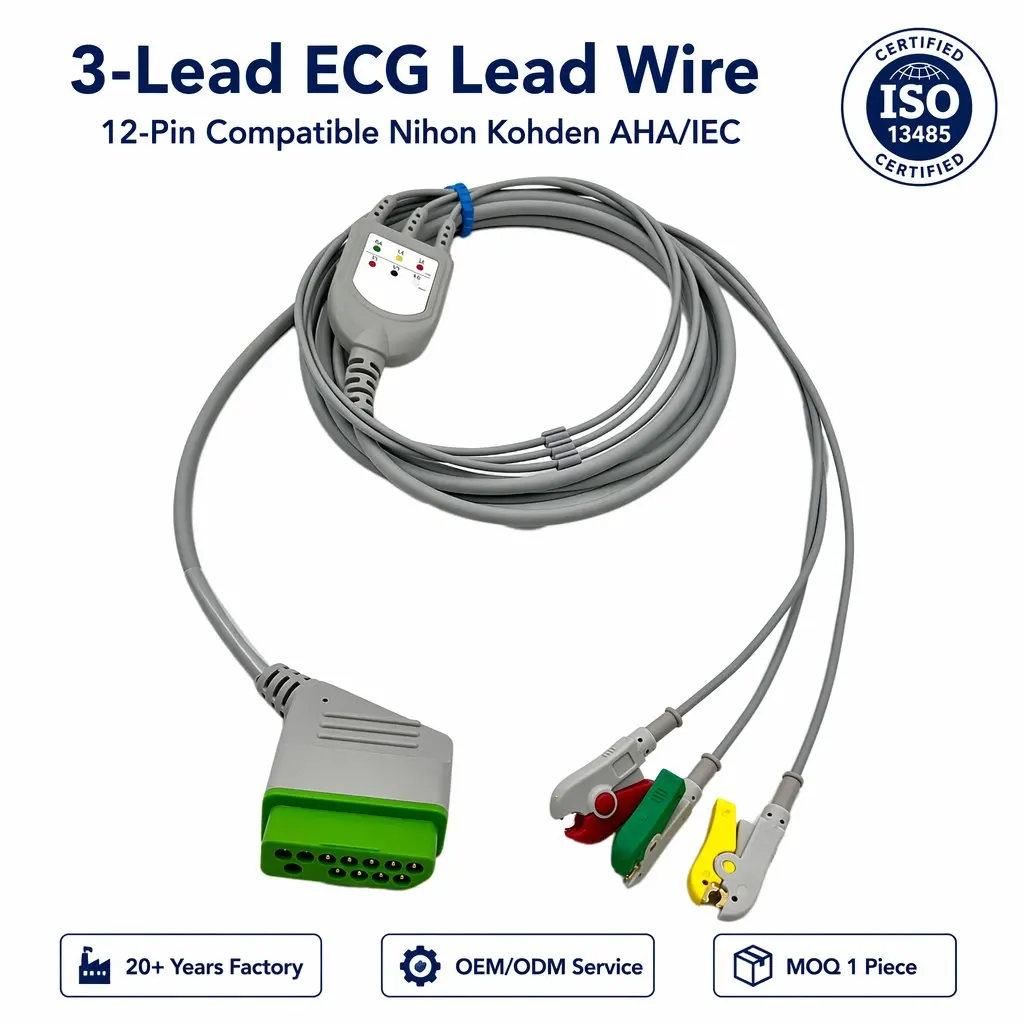 ecgケーブル-3リード-12ピン-28m-一体型-aha-tpu