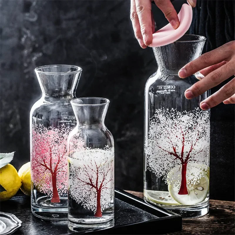 Nordic Glass Color-Changing Cherry Blossom Water Mug Heat Resistant Milk Juice Bottle Transparent Tea Cup Drinkware