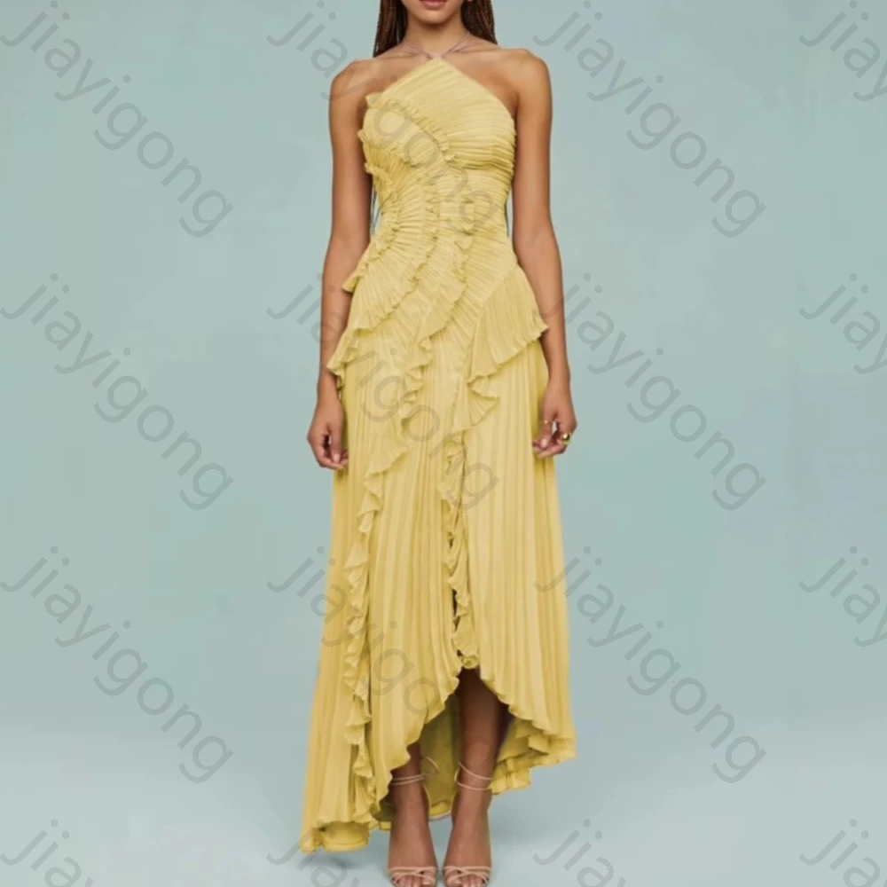 

Элегантные шифоновые вечерние платья без рукавов с открытыми плечами, сексуальное плиссированное длинное платье, изысканные платья высокого качества для выпускного вечера по индивидуальному заказу