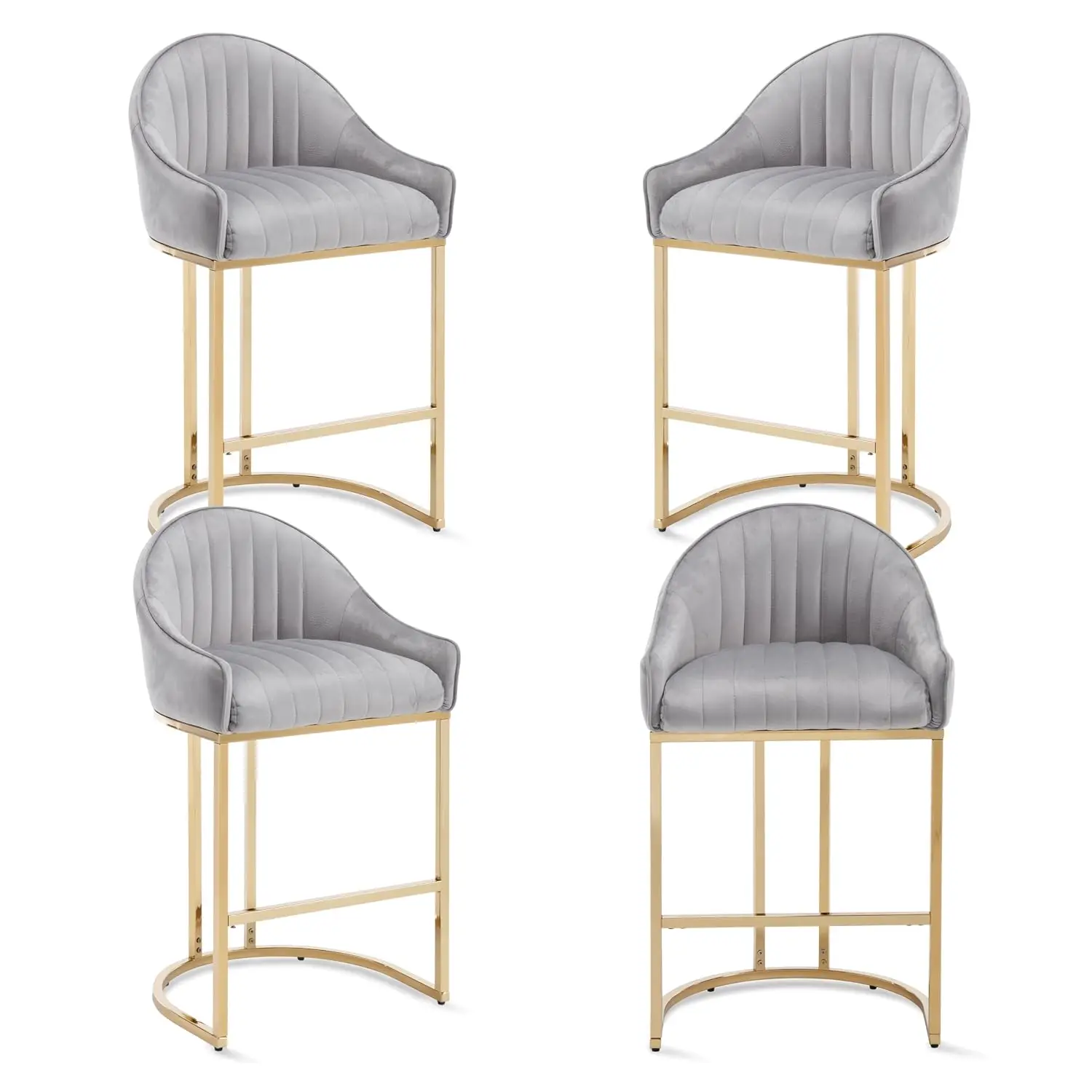 Counter Height Bar Stools Set of 2 Modern Barrel Shell Back Chrome Metal Base 27.5