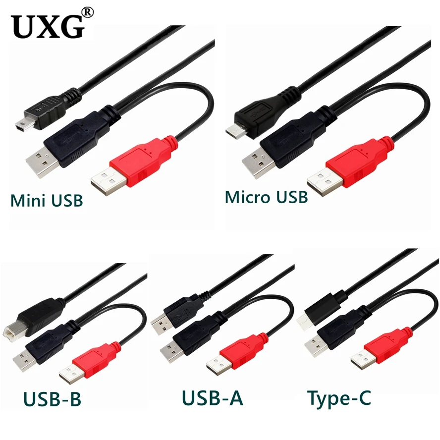 2 w 1 USB 2.0 podwójne typu B męski na Mini Micro typu C 5 Pin kabel Y dla 2.5 \