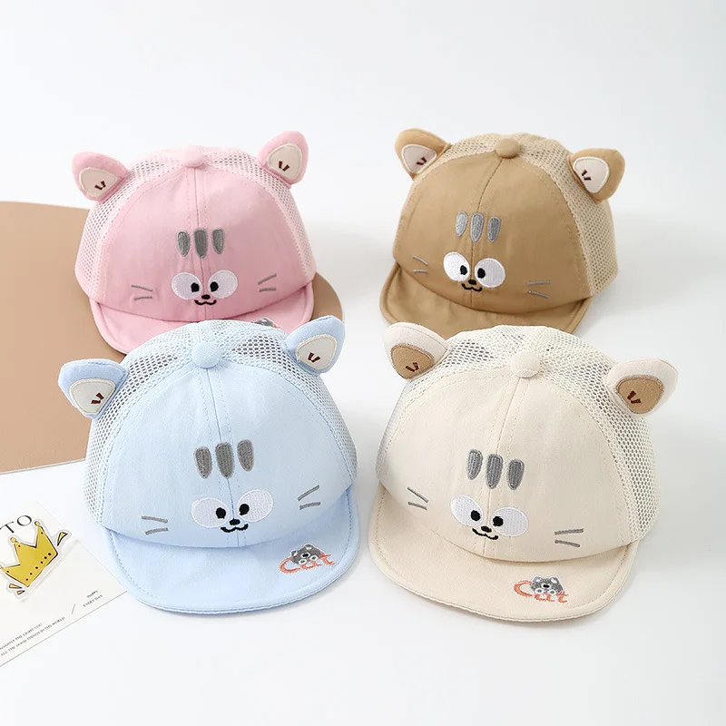 

Summer Kids Mesh Baseball Caps Baby Boys Lovely Cartoon Cat Hats Girls Outdoor Sunshade Headwear 3-18M