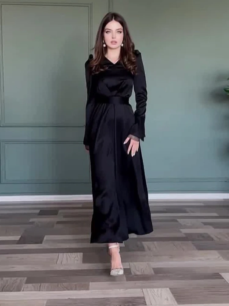 Eid Ramadan Muslim Dress Women Satin Split Sleeve Solid Maxi Jalabiya Vestidos Largos Dubai Party Evening Dresses Summer 2024