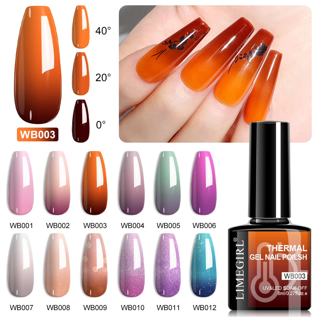 

LIMEGIRL Thermal Gel Nail Polish 8ML Glitter Temperature Change Art Gel Varnish for Manicure Nails Art Gel DIY Salon Home Gift