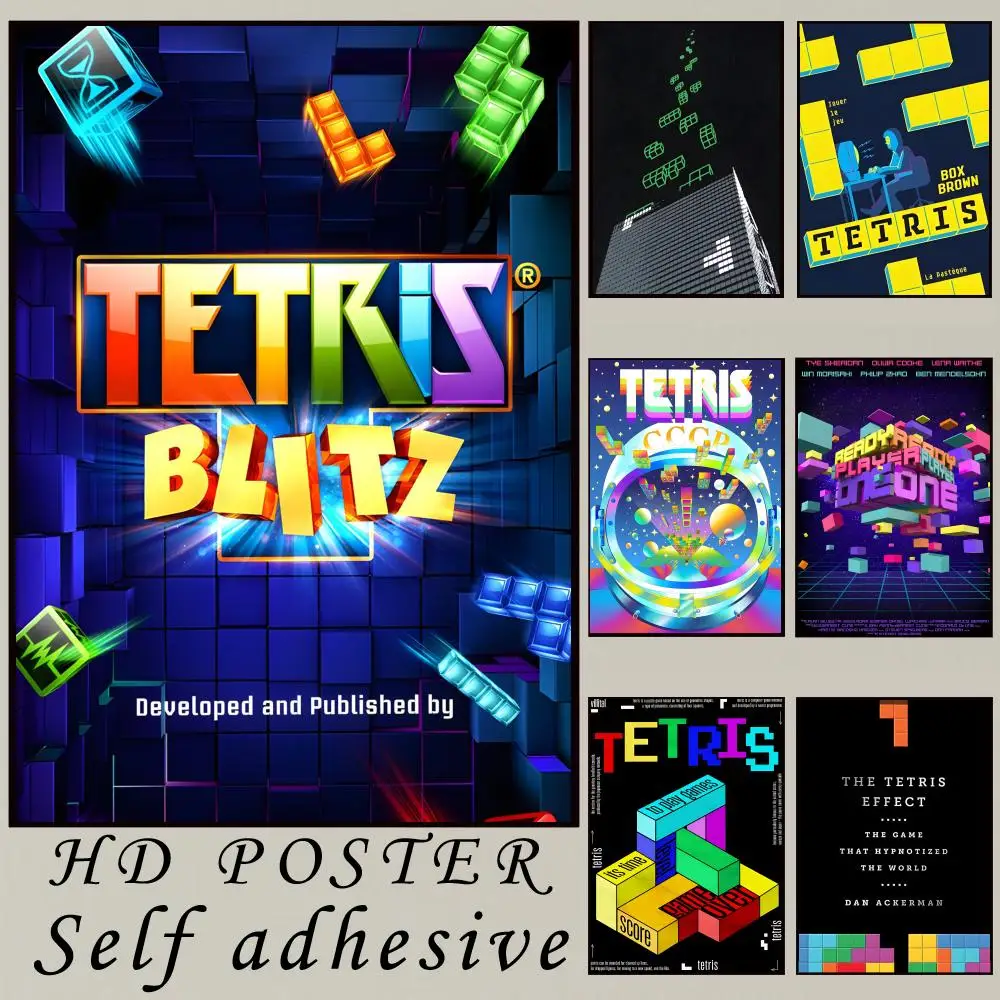 Classic Retro Pixel Tetris Poster Room Wall Art Decor Waterproof Stickers For Home Bar Bedroom Decoration