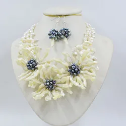 brand new Handmade Nigerian white shell necklace earring, flower beads jewelry set 20