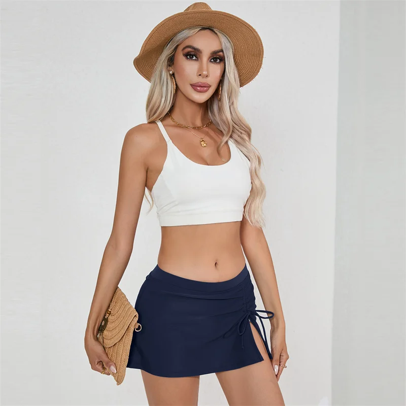 Women Swim Skirts with Briefs Pants Trunks Sexy Bikini Bottoms Beach Swimwear Solid Swimsuit Beach Party Adjustable Side Tie