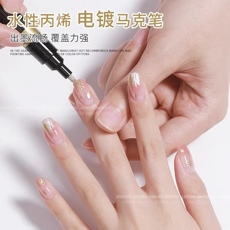 Glossy Painting Hook Mirror Silver Gold Waterborne Propylene Metallic Marker Nail Art Graffiti Manicure Pen Quick Dry Waterproof