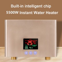 Kitchen Instant Water Heater 5500W Mini Tankless Electric Water Heater Wall-Mounted with LED Display Remote Control for Bathroom