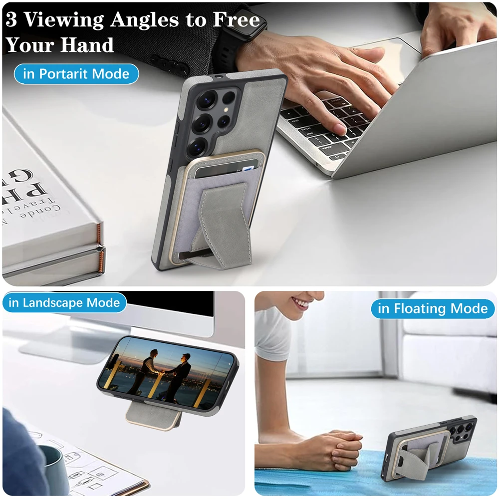 Skórzane etui z odłączanym magnetycznym uchwytem na karty Samsung Galaxy S25 S26 S24 S23 S22 Ultra Plus z obsługą Magsafe, odporne na wstrząsy. — zdjęcie produktu 4
