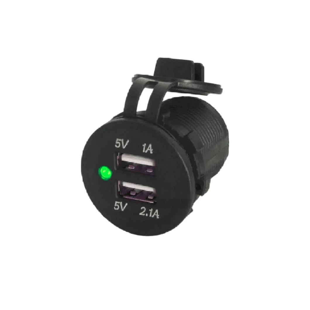 Car Charger USB Fast Charging Dual Port USB 2.1A And 1A Charger Socket With Waterproof Cover Multi Color Optional