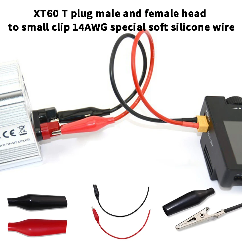 

XT60 T plug Male and Female Connector Cable Alligator Clips for Charger Cable Motor Run-in line Measure Tool 14AWG 15cm