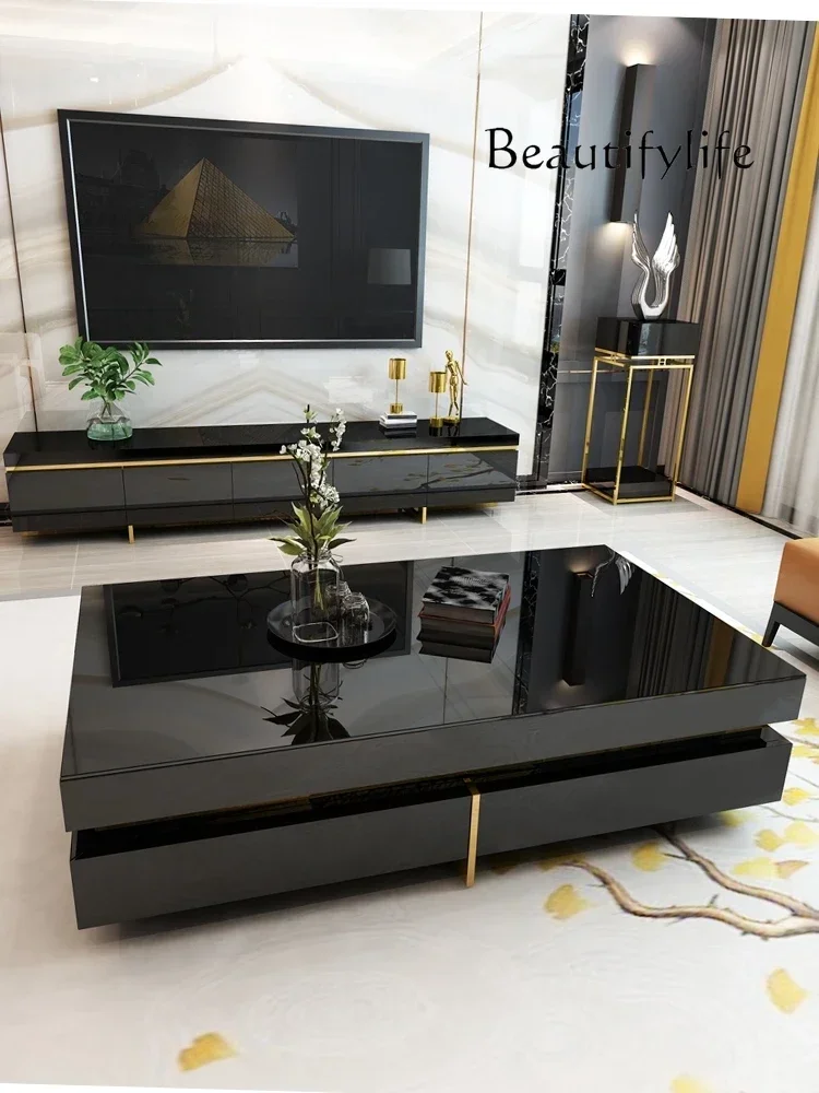 

05 FG17Light luxury coffee table advanced sense modern simple large apartment living room household tempered glass surface recta