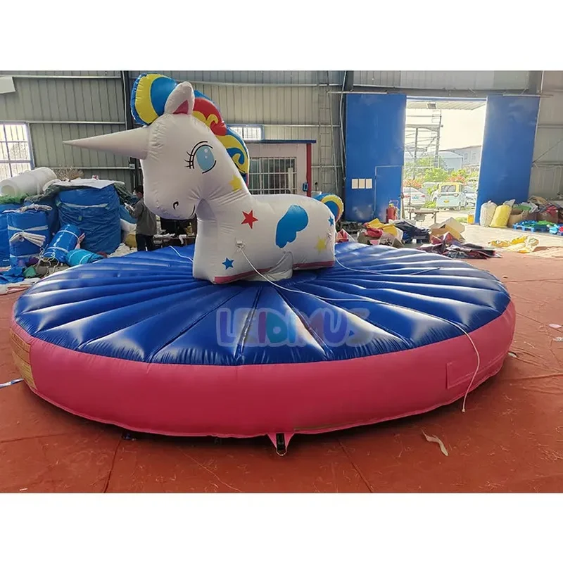 Children Inflatable Rodeo Unicorn Ride, Pull Riding Bouncy unicorn Horse Bull Game for Kids