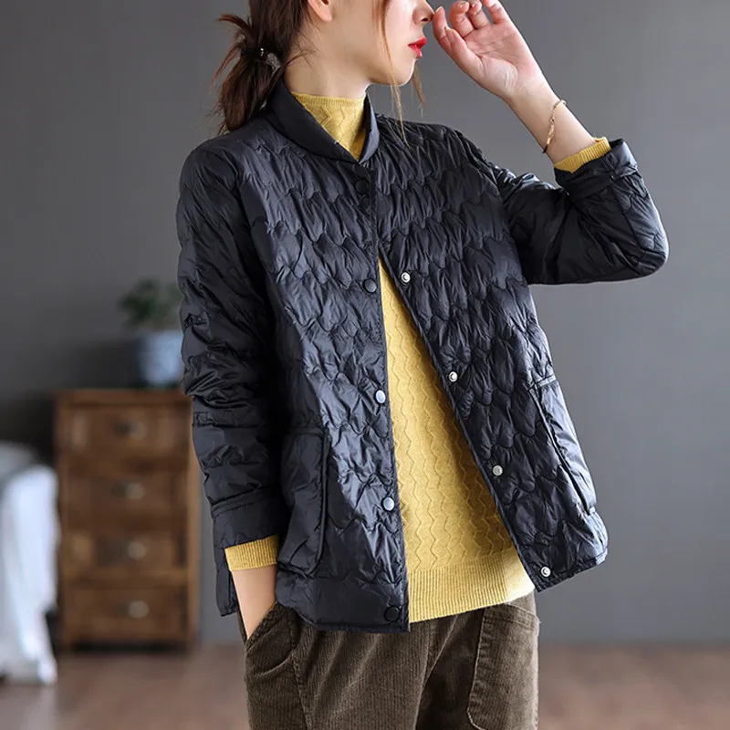 

Легкая зимняя хлопковая куртка-пуховик для женщин, новая однобортная теплая хлопковая куртка с толстым воротником-стойкой