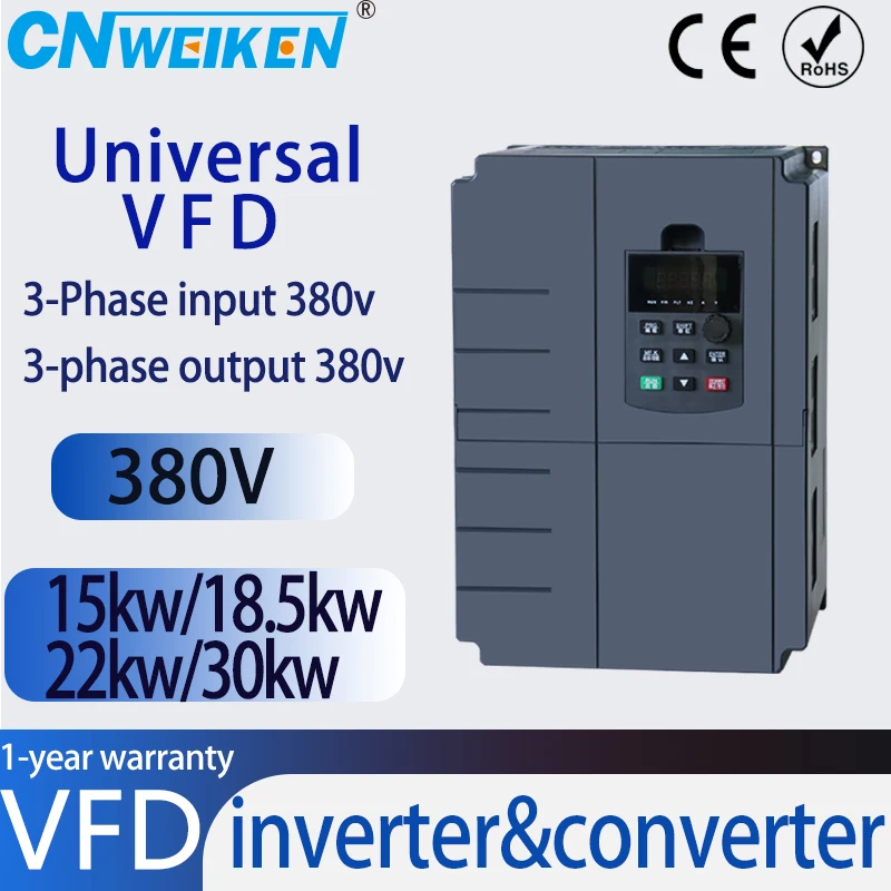 3Phase 18.5KW 380V Input 38A Frequency Inverter Triphase 3 Phase Output VFD Frequency Converter Motor Speed Controller 50/60Hz