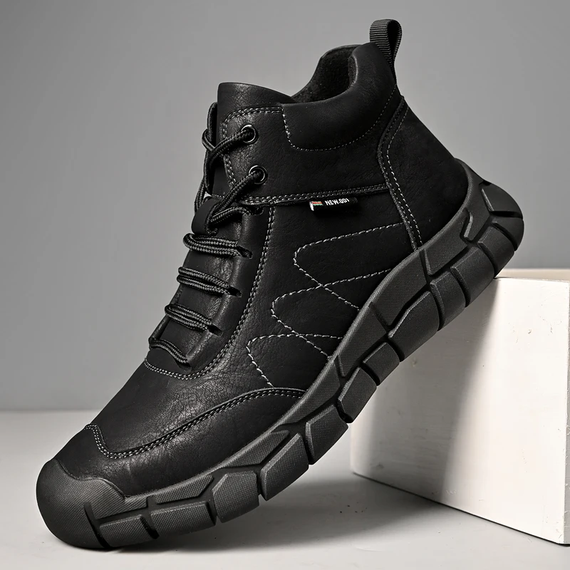 Nuovi scarponi da trekking in pelle retrò da uomo antiscivolo suola spessa foderati caldi (peluche/pile) per campeggio all'aperto Trekking Autunno Inverno