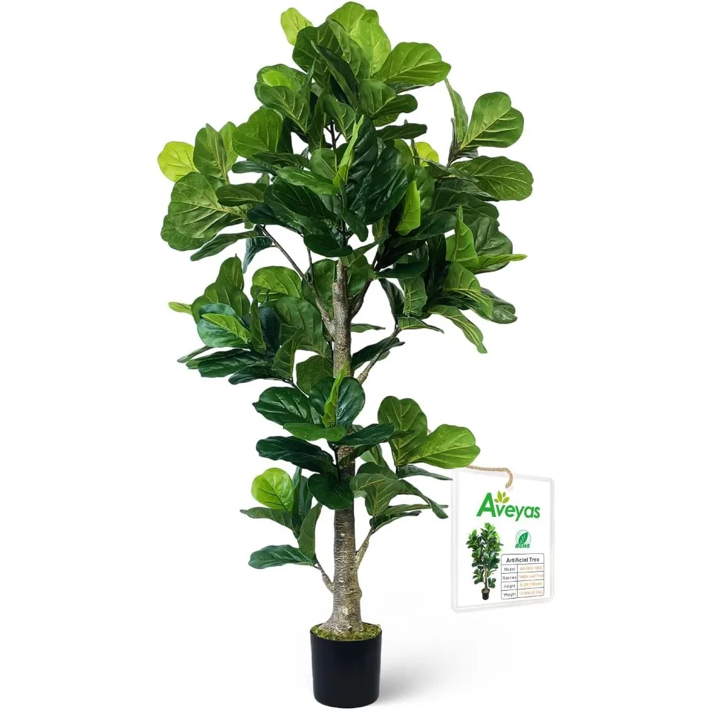 6ft Artificial Fiddle Leaf Fig Tree for Home Decor, 6 Feet Large Faux Plant Fake Ficus lyrata Silk Trees with Pot for Indoor