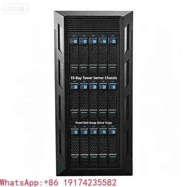 ATX Tower Server Case, Hot Swap HDD Bays, 10 Optical Drive Slots Water Cooling Chassis for NAS Desktop Storage