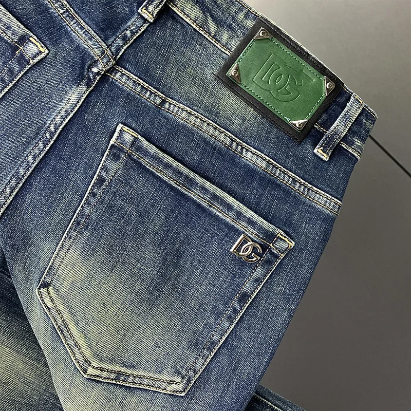 الربيع والخريف موضة جديدة بلون مستقيم الساق جينز سترتش الرجال عادية سليم مريح تنفس الدينيم السراويل #3