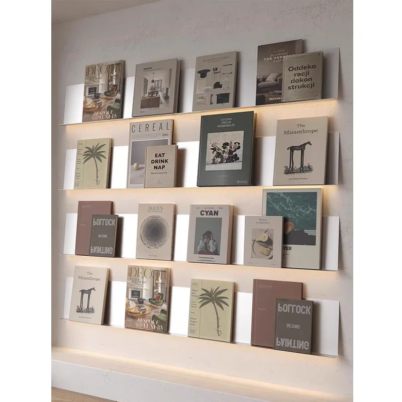 

Светящаяся перегородка, верхняя стена, настенная полка из нержавеющей стали, витрина, книжная полка, ламинат, настенная стойка для журналов с ювелирными изделиями