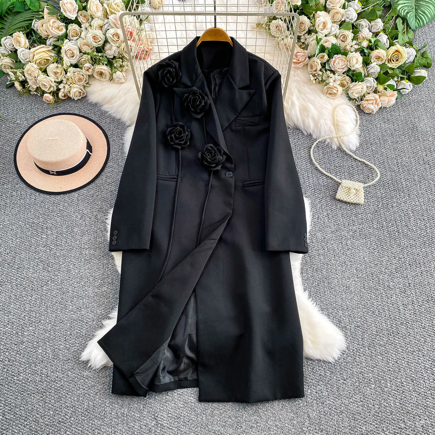 

SuperAen винтажное трехмерное платье с цветочным принтом в английском стиле, осенние новые элегантные длинные платья черного дизайна