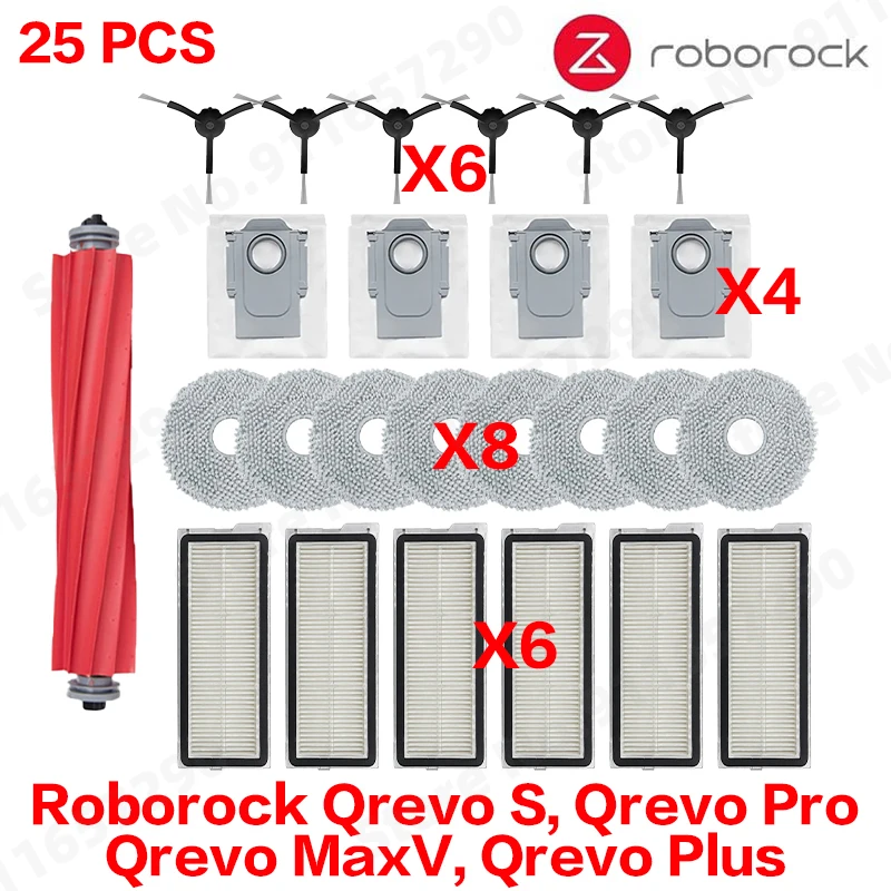 Roborock Qrevo S, Qrevo Pro, Qrevo MaxV, Qrevo Plus Staubsaugerteile Hauptbürste Seitenbürste Filter Wischpad Tuch Staubbeutel