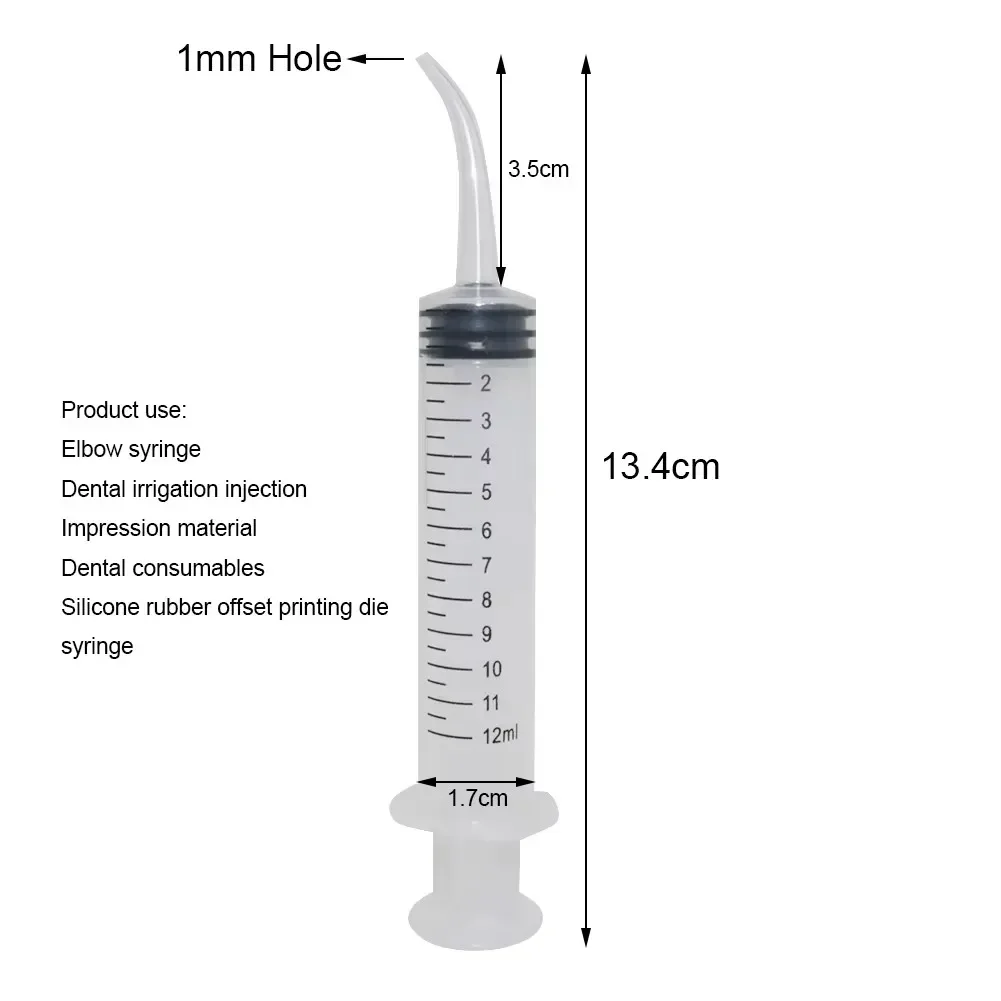 Jeringa de codo Dental desechable, 20/30 Uds., escala de 12ml, irrigación Endo Oral, raíz, Canela, inyección de lavado de dientes, jeringa sin aguja