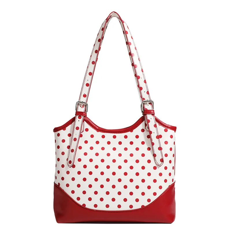 Summer New Design Women's Vintage Red Dot Shoulder Bag Large Capacity Fashionable Tote Bag OL Commuter Business Bag Feminina