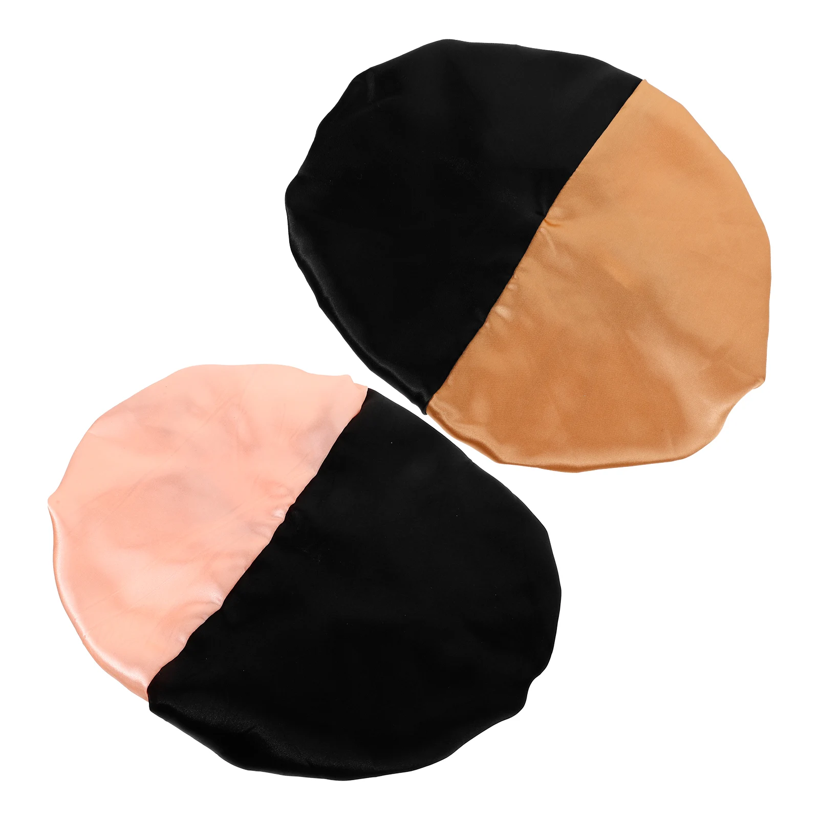 

2pcs Elastic Sleeping Hat Color Block Design Wide Brim Bonnet For Curly Hair Braids Weave Sleeve Decorative Cap