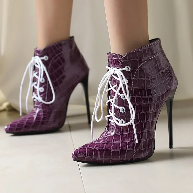 

Женские ботильоны из лакированной кожи, на высоком каблуке-шпильке