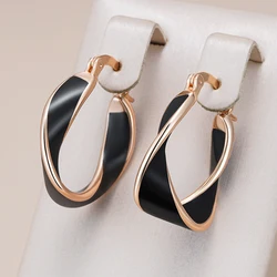 Kinel Hot Fashion Black Enamel Hoop Earrings For Women 585 Rose Gold Color Girl Party Accessories Wedding Eardrop Jewelry