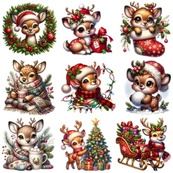15cm Kid Christmas Elk Deer Iron On Heat Transfer Sticker For Clothes Pinted Vinyl Thermal Appliques Washable T-Shirt Decal