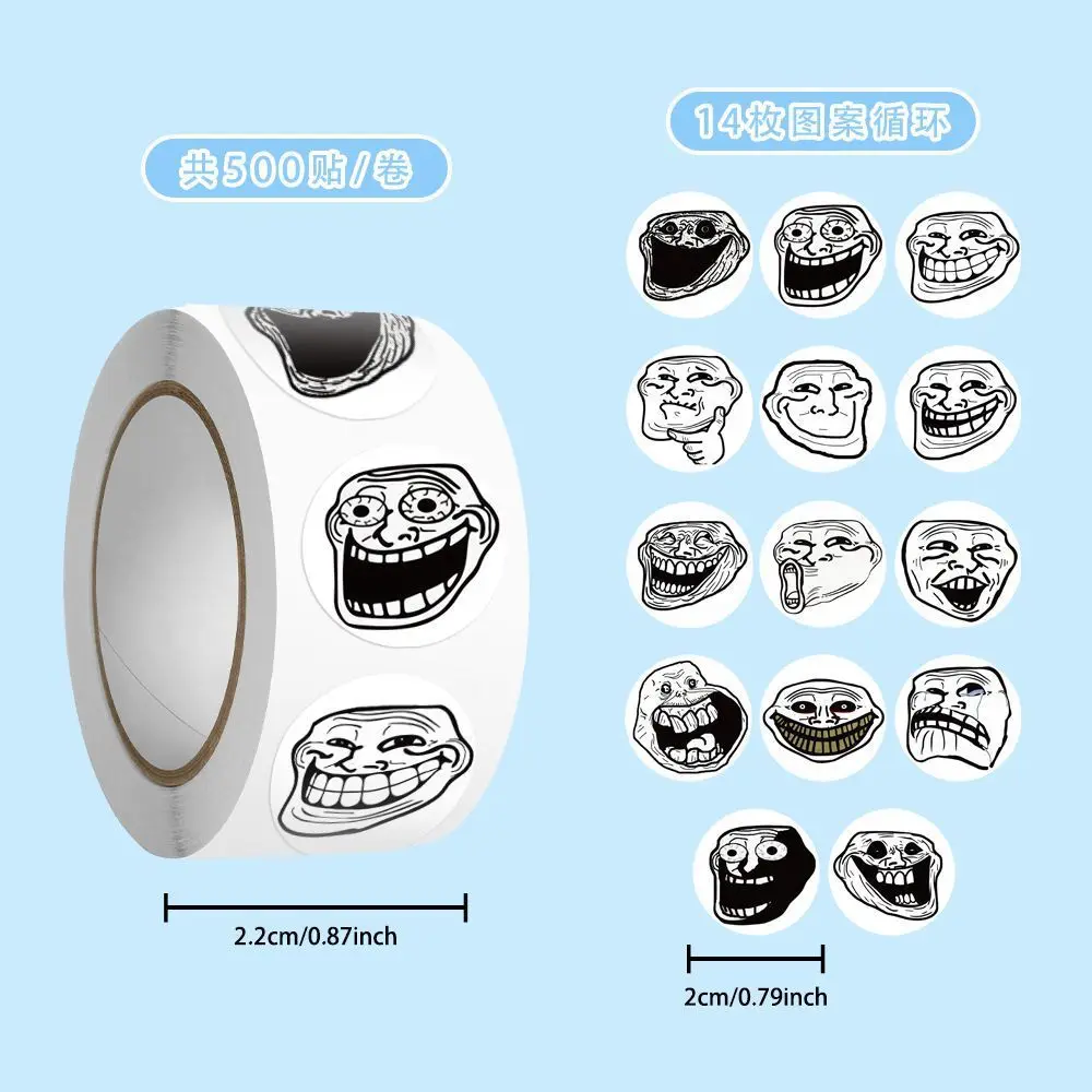 500 Stück/Rolle Abstrakte Meme Big Face Trollge Lustige Aufkleber DIY Skateboard Laptop Gitarre Handy Auto Siegel Etiketten Dekoration