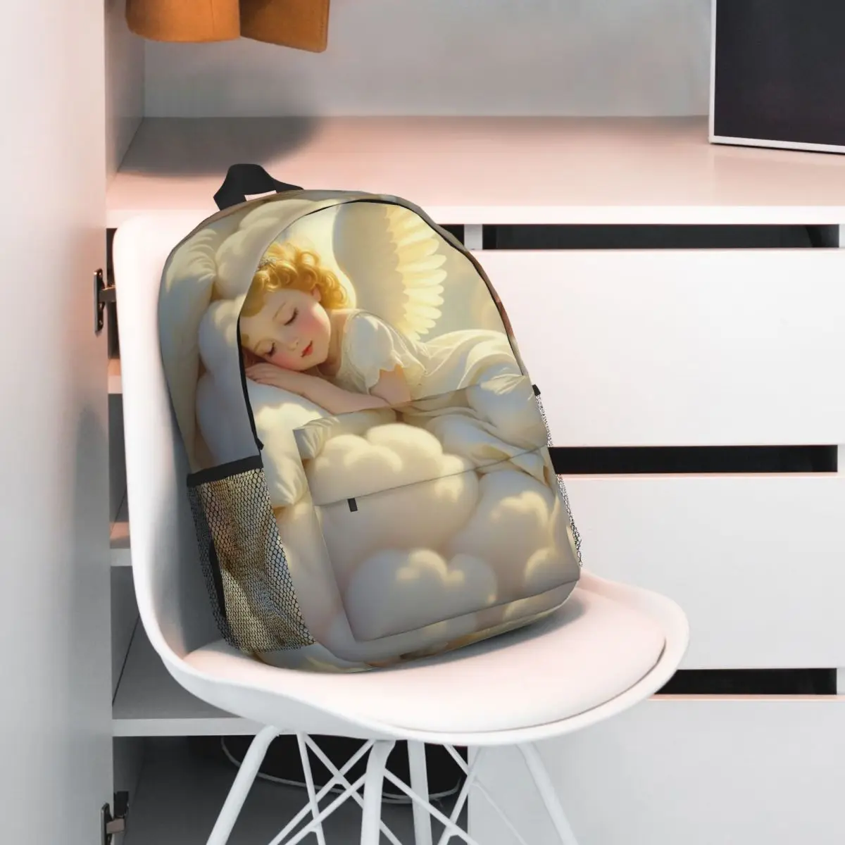 Angel Sleeping In Cloud Design Backpack Student BookBag Children School Bag Laptop Shoulder Bags for Men Women