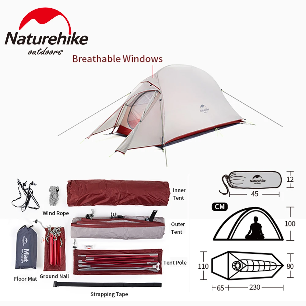 Naturehike Cloud Up 1 Tent Ultralight Camping Dome Single Tent for 1 Person Trekking Hiking Backpacking Travel Lightweight 1.2kg
