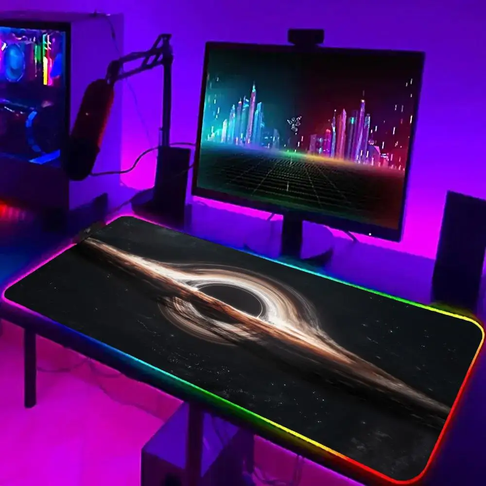 

RGB Космический коврик для мыши с черным отверстием, большой компьютерный офисный настольный коврик для ПК XXL, ноутбук, планшет, игровая клавиатура, настольные аксессуары 900x400 мм